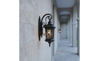 European Outdoor Wall Light Ornate Metal Frame Waterproof Exterior Sconce Vintage Wall Lantern for Garden, Porch, Patio