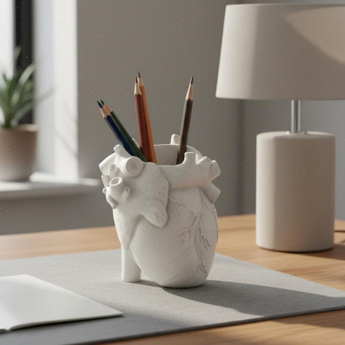 Realistic Heart Pen Holder Stable Base Resin Heart Desk Organizer Easy to Clean