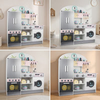 Wooden Play Kitchen Interactive Play Kitchen with Refrigerator   for Kids, Young Children, Playroom, Bedroom, Daycare