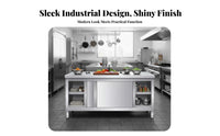 Rust Resistant Kitchen Prep Table with Storage Easy to Clean Metal Prep Table with Sliding Doors High Load Capacity Commercial Kitchen Cabinet Multi-Purpose for Restaurant Owners, Home Cooks, Cafeteria, Workshop, Warehouse, Garage