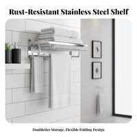 Space-Saving Collapsible Wall Rack Rustproof Foldable Towel Holder Multi-Functional Bathroom Organizer Easy Installation for Apartment Dwellers, Homeowners, Families