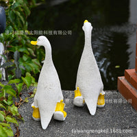 跨境树脂工艺品装饰雨鞋鸭子摆件美式乡村风创意户外花园鸭子摆件