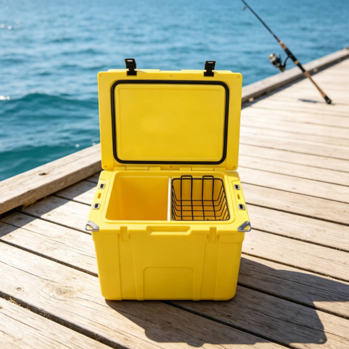 Hard-Sided Cooler with Basket Long-Lasting Insulated Cooler Box Easy to Clean Portable Ice Box Water-Repellent for Camping, Fishing, Road Trips