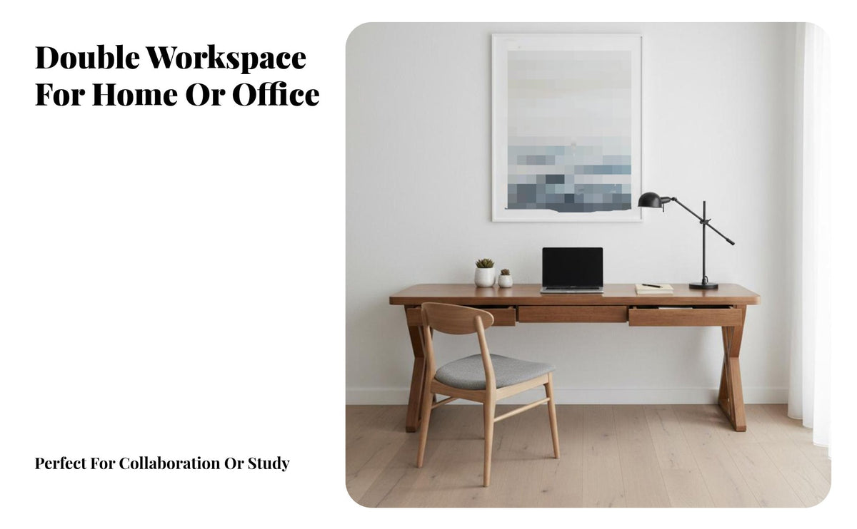 Long Desk with 2 Drawers Built-in Storage Two Person Desk modern aesthetic Computer Table for Professionals, Homeowners, Living Room, Bedroom