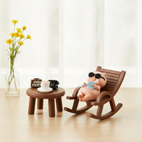 6 Pieces Whimsical Resin Pig Statue with Table Cute Pig Figurine with Rocking Chair Small Piggy Resin Art Ornament Decorative for Collectors