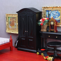 1:12娃娃屋DOLLHOUSE迷你家具黑色纯手工雕花迷你柜子微场景衣柜