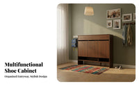 Shoe Storage Bench Walnut Finish Entryway Cabinet Multi-Functional Design High Weight Capacity for Homeowners, Adults, Foyer