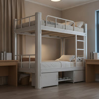 Bunk Bed with Shoe Shelf Space-Saving Metal Bunk Bed Heavy Duty Furniture for Students, Roommates, Dormitory, Apartment Housing