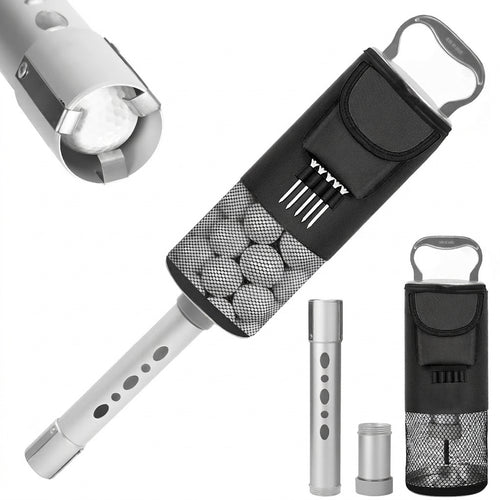 Golf Ball Retriever Telescopic 3-Section Aluminum Pole, Holds 70 Balls, Detachable Picker with Mesh Bag for Courses