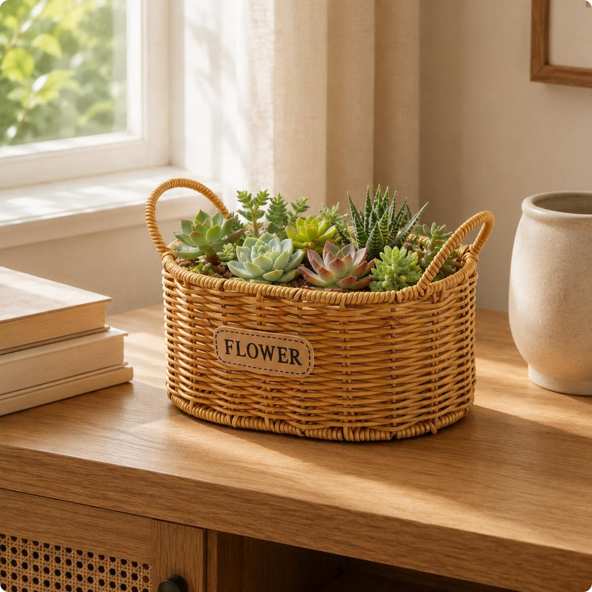 Rattan Woven Basket Oval Flower Basket Multiuse
