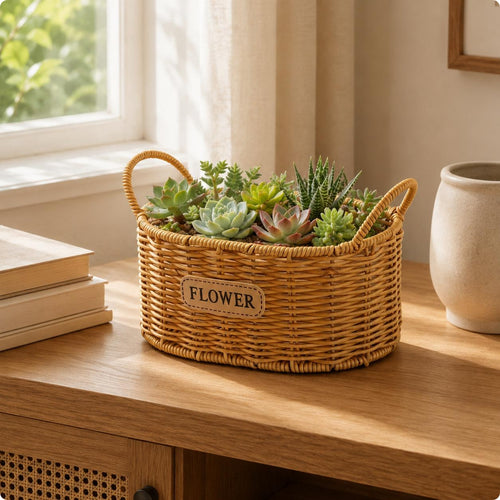 Rattan Woven Basket Oval Flower Basket Multiuse