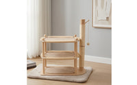 Feline Activity Center with Scratching Surface Multi-Level Wooden Feline Activity Center Sisal-Wrapped Furniture for Cats, Kittens, Living Room