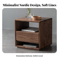 Wooden End Table with Drawer Modern Minimalist Design Bedroom Furnishing