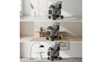 Spacious Pet Stroller with Mesh Panels Secure Dog Cart with Adjustable Handle Portable Wheeled Pet Carrier Foldable for Dogs