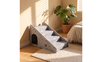 Climbing Cat Stairs with Hideaway Indoor Cat Ramp House Space-Saving Furniture Cozy for Cats, Kittens, Pet Owners, Living Room, Small Apartments, Bedroom