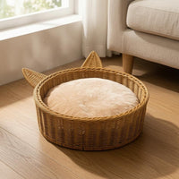 Feline-Ear Pet Basket Cozy Feline Basket Bed with Cushion Year-Round