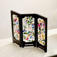 Decorative Tabletop Screen with Faux Relief Glass