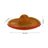 Mexican Felt Sombrero Decorative Balls Gold Trim Costume Hat Lightweight Fiesta Celebration Hat for Partygoers, Cosplayers