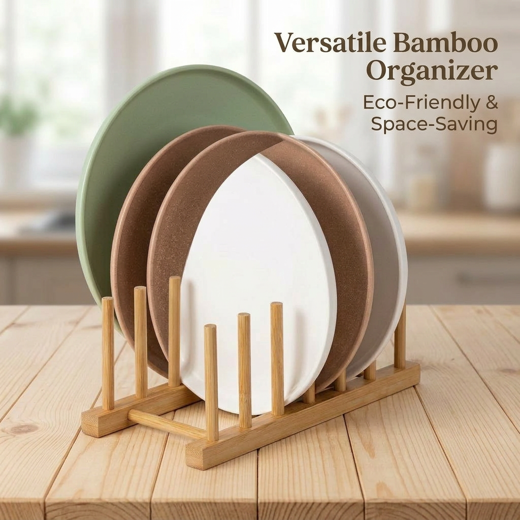 Dish Rack for Apartment Kitchen, Sturdy Bamboo Dish Drainer, Small Kitchen Utensil Holder, Tabletop Organizer Stand, Wooden Plate Holder