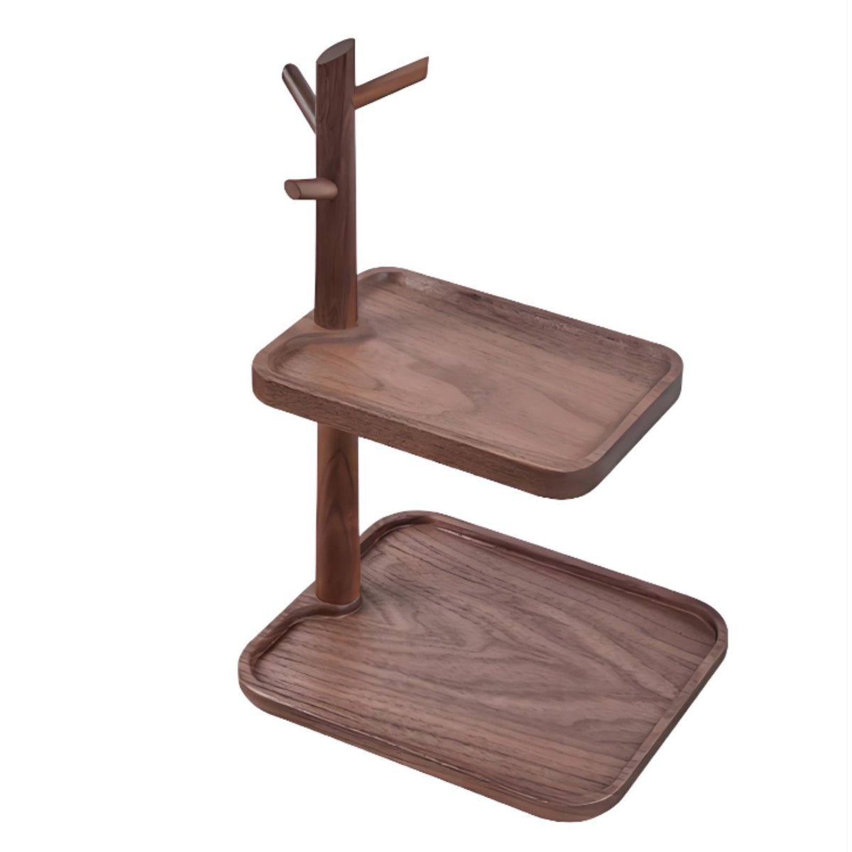 Wood Valet Tray with Key Hooks Walnut Entryway Organizer with Key Holder Grain Entryway Organizer Tray for Dresser