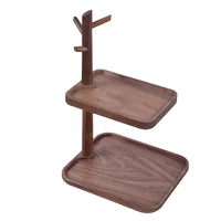 Wood Valet Tray with Key Hooks Walnut Entryway Organizer with Key Holder Grain Entryway Organizer Tray for Dresser