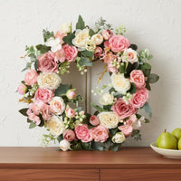 Pink Blossom Wreath Seasonal Decor Blossom Wreath Silk Flowers for Porch, Wall