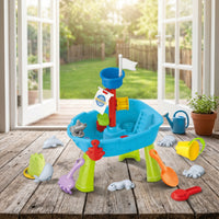 Outdoor Pirate Ship Water Table Plastic Water and Sand Table Interactive Sensory Playset Summer for Toddlers, Backyard