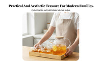 Heat Resistant Teapot with Bamboo Lid Nordic Design Glass Teapot Safe for Families, Home Entertainers, Office, Living Room, Dining Table