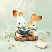 Reading Bunny Statue Desk Display Ceramic Bunny Ornament Hand-Painted Look Hare Figurine for Bookshelf, Living Room
