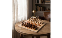 Chess Ornament with Chessboard Base Classic Stone Chess Ornament Premium Tabletop Sculpture for Living Room