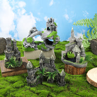 鱼缸造景欧式复古城堡遗迹摆件水族装饰青苔植绒廊桥古堡树脂摆饰