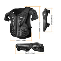 5 Pieces Shock Absorbing Kids Motorcycle Protective Suit Adjustable Straps Young Motocross Breathable Mesh Kids Safety Jacket with Knee Elbow Pads for Skiing, Skateboarding, Roller Skating