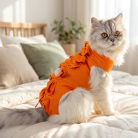 Cat Recovery Suit with Tie-Back Closure, Printed Polyester Spay and Neuter Recovery Suit, Short-Sleeve Weaning Suit for Post Operative Care