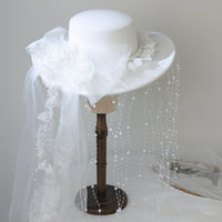 White Bridal Hat with Bow and Tassel