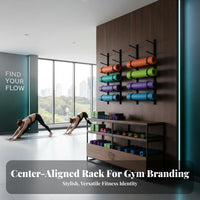 Space Saving Wall Mounted Exercise Mat Rack Multi-Functional Exercise Mat and Block Holder Large Capacity Wall Mounted Fitness Rack Heavy Duty for Yogis