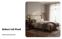 Hardwood Wood Construction Upholstered Headboard Bed mid-1900sera Modern design Upholstered Bed Frame with Headboard Soft Fabric Bedroom Furniture Wooden Slat Support for partners, Small Apartment Dwellers, Homeowners, Guest Room