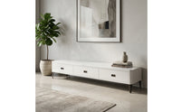 Glossy TV Cabinet with Drawers Low-Silhouette Media Credenza Minimalist Lowboard Modern for Living Room