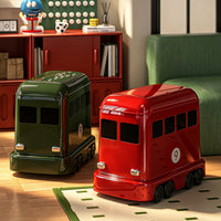 Cartoon Bus Trash Can with Wheels, 12L, Plastic, Press-Open Lid