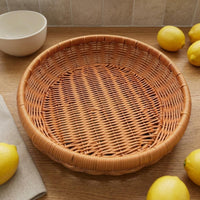 Round Woven Basket Open Top Rattan-Style Basket Sturdy