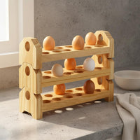 Wooden Egg Rack Anti-Drop Design Wooden Egg Holder Large Capacity for Refrigerator, Pantry