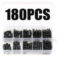 180PCS Black and White Screw Nut Spacer Set, Single and Double Pass Hex Nylon Pillars, Boxed