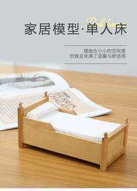 1：12迷你家具配件DOLLHOUSE摆件OB11适用床带抽屉一格床仿真木床