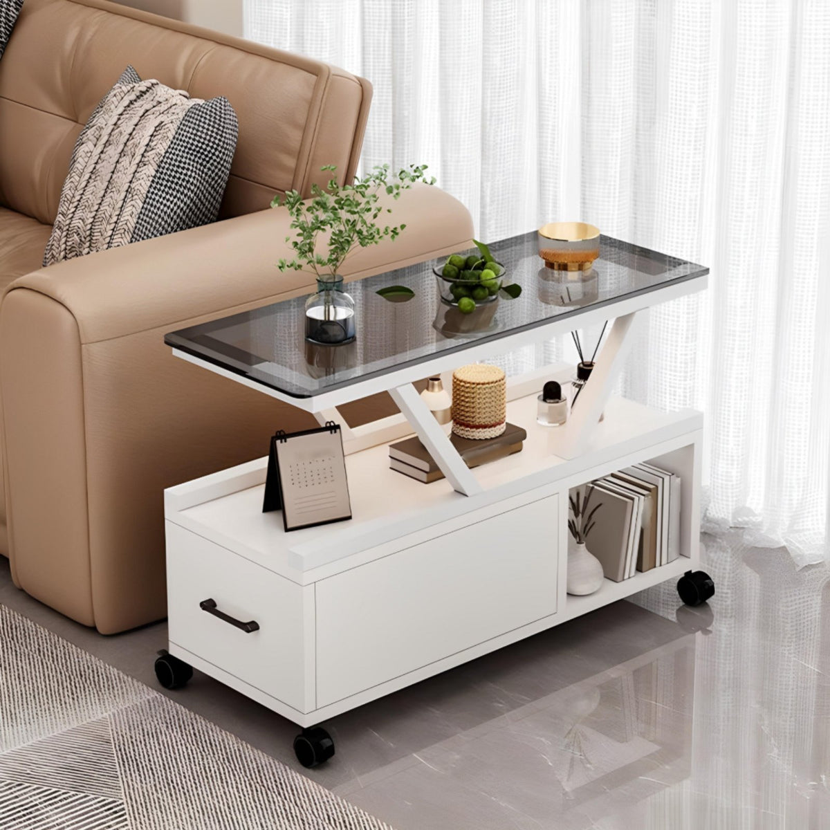 Rolling C-Table Space-Saving Wheeled C-Table Modern design for Seniors, Students