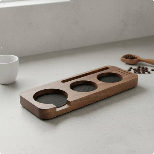 Walnut Tamper Station Solid Wood Coffee Tamping Stand Multi-Slot Design