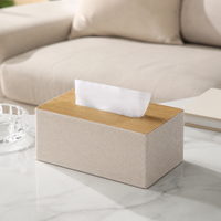 Faux Leather Tissue Box Holder, Pearl White Oak Wood Grain Tissue Box Cover, Upgraded Thickened Modern Decorative Tissue Box