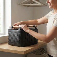 Bra Storage Basket Decorative Organizer Leather Storage Basket Wooden Handles for Dressing Room, Closet