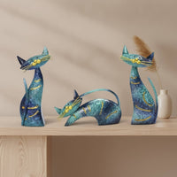 3 Pieces Sculptures with Gold Accents Abstract Cat Statues Artistic for Entryway