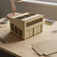 Removable Roof WWII Vehicle Repair Factory Model Opening Doors 1:72 Scale Garage Modular Design Wooden Armored Vehicle Warehouse Kit New Tooling for Miniature Scene Makers, Wargamers, Dioramas, Wargaming Scenery