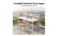 Home Office Workstation Multi-Functional Study Table with Storage Shelves Wide Desktop Writing Desk with Bookshelf for Bedroom, Small Space, Dorm Room