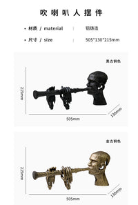 现代简约复古风抽象吹笛人物摆件样板房客厅玄关电视柜软装工艺品